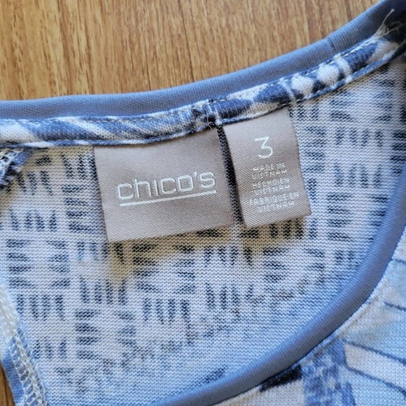 Chicos Top 3 Womens XL Blue Patchwork Print Open Back Sheer Casual Long Sleeve - Picture 2 of 6